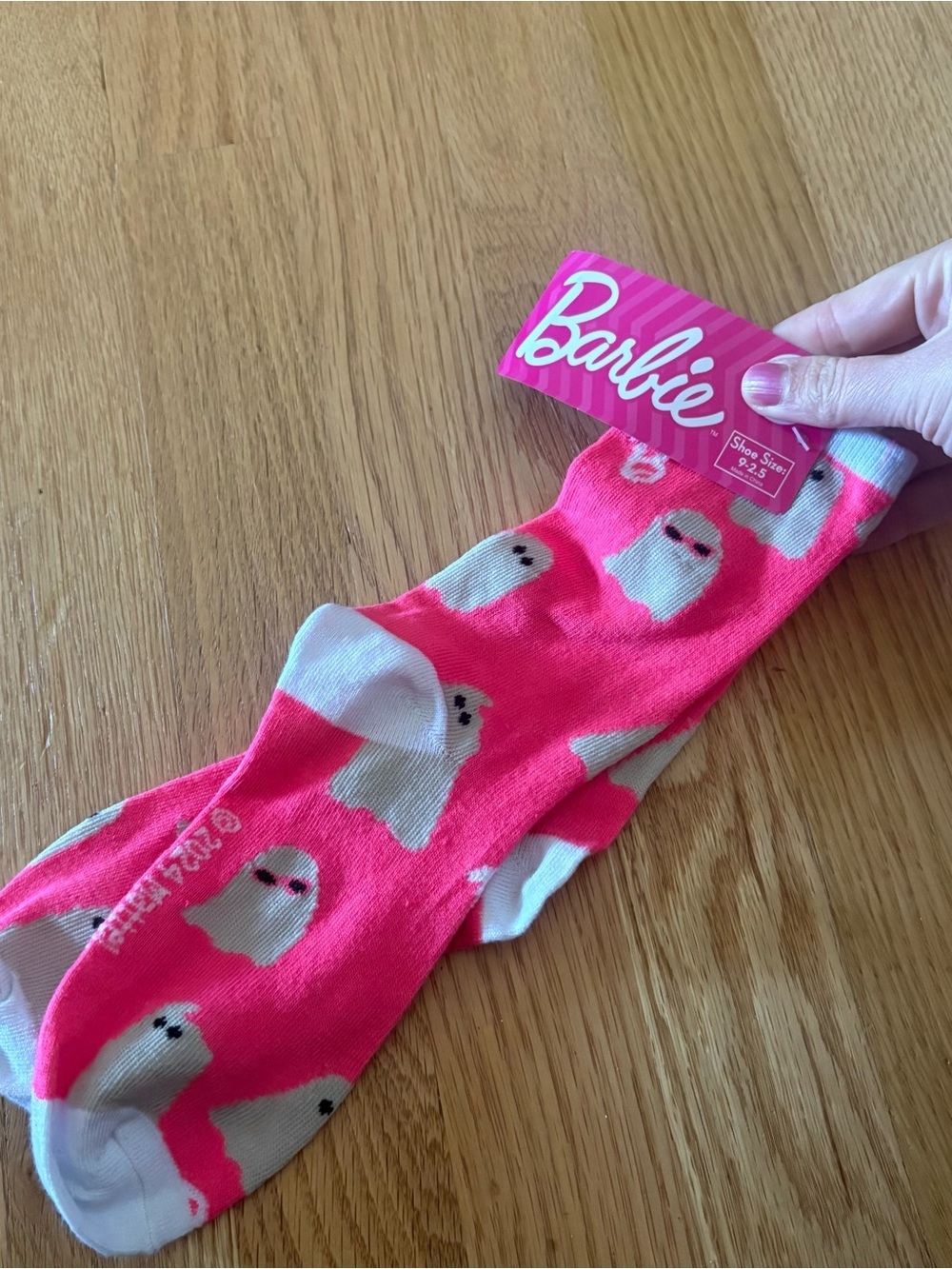 Barbie Pink and White Ghost Pattern Kids Socks NEW Sz 9-2.5 Halloween